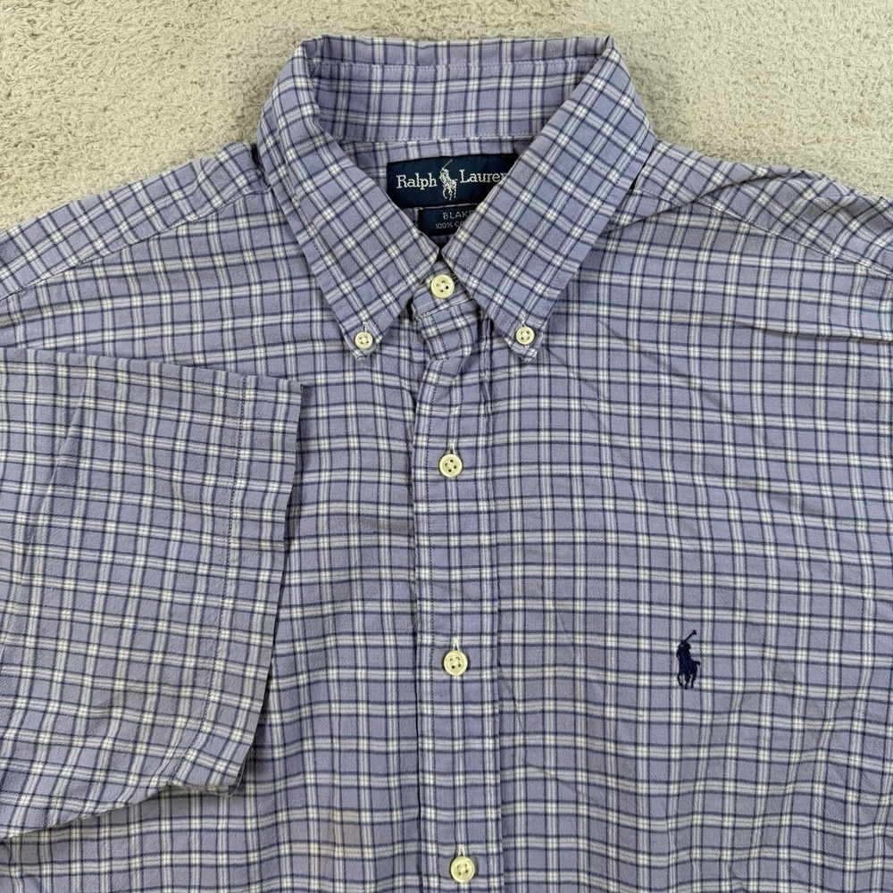 Polo Ralph Lauren Shirt Mens Large Blue Plaid Black Button Down Pony Cotton - Picture 1 of 8